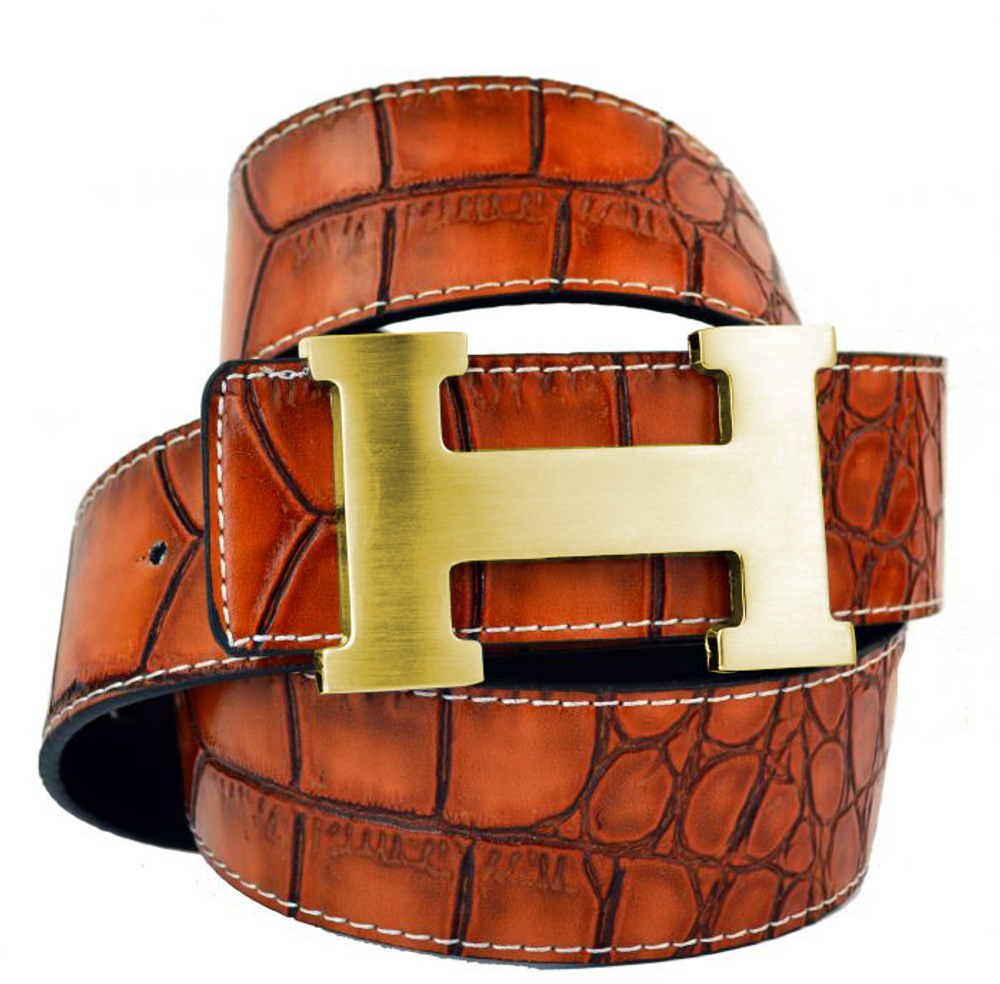 Модный ремень HERMES (Гермес) 40 мм из искусственной кожи под крокодила 40brend-KZ-068GD