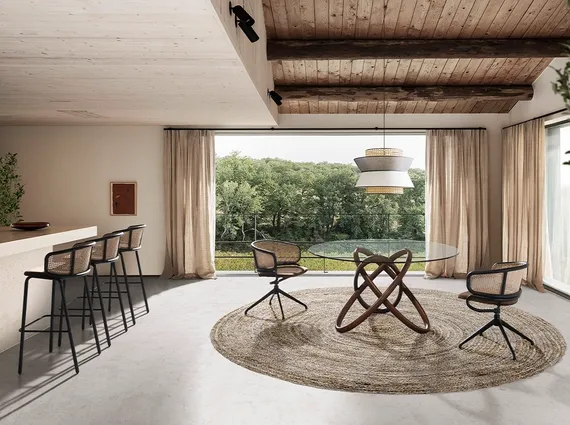 Крутящийся стул Angel Cerda 4129 со спинкой из ротанга