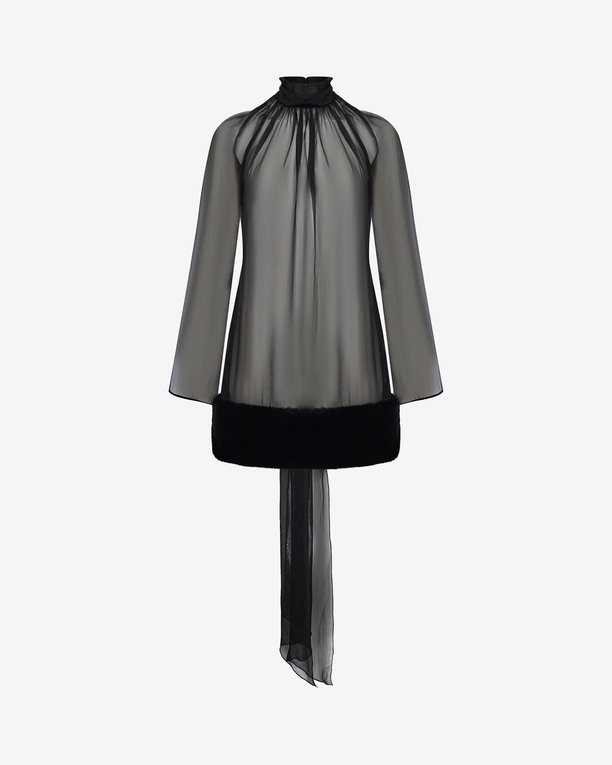 Платье мини из шифона с мехом