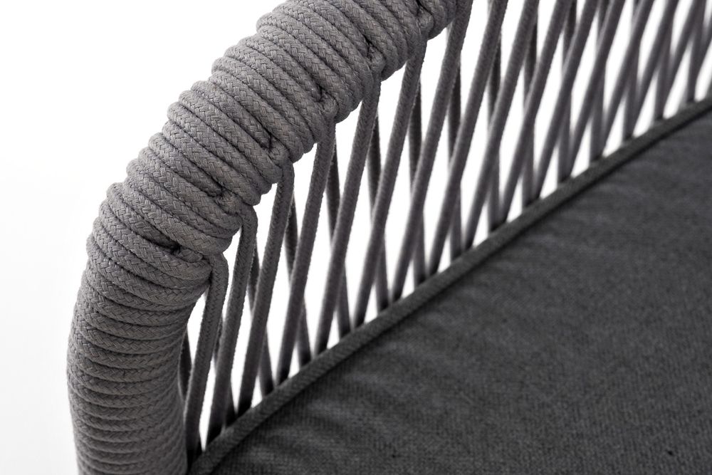 "Канны" диван 3-местный плетеный из роупа, каркас алюминий белый муар, роуп светло-серый круглый, ткань темно-серая 027