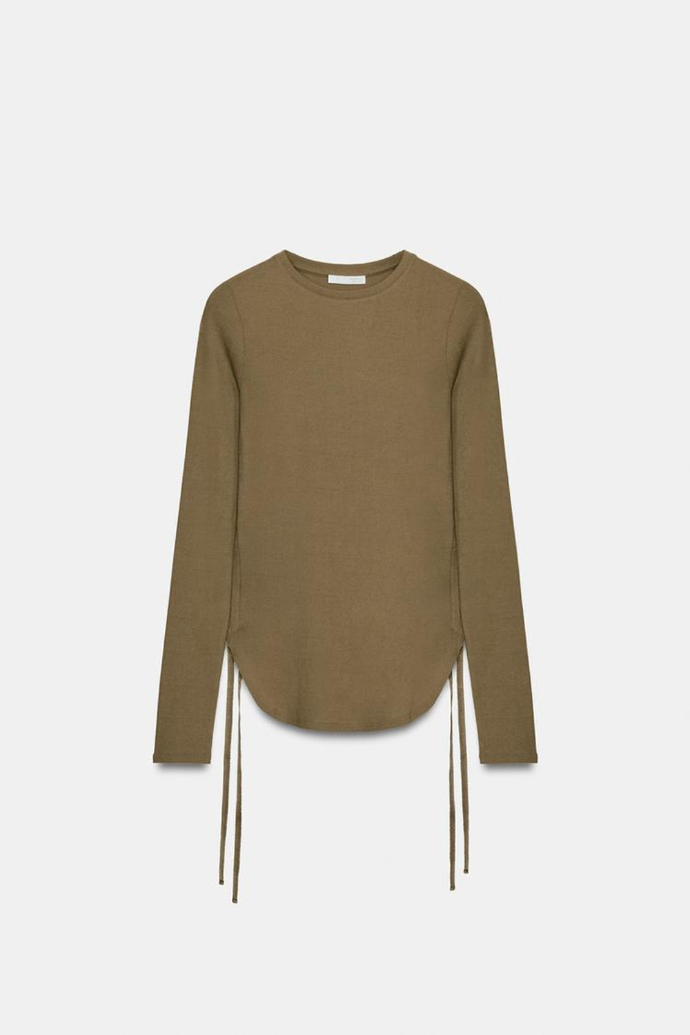 ZARA ФУТБОЛКА В СТИЛЕ РУСТИК СО ШНУРОВКОЙ, ТАБАЧНО-КОРИЧНЕВЫЙ