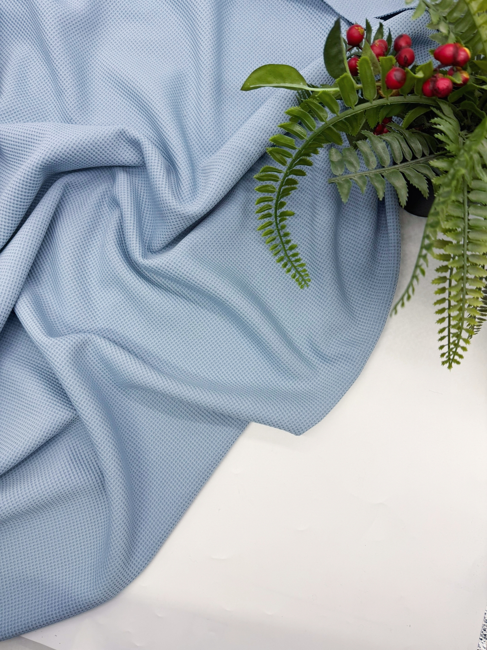 Джерси вафля голубая