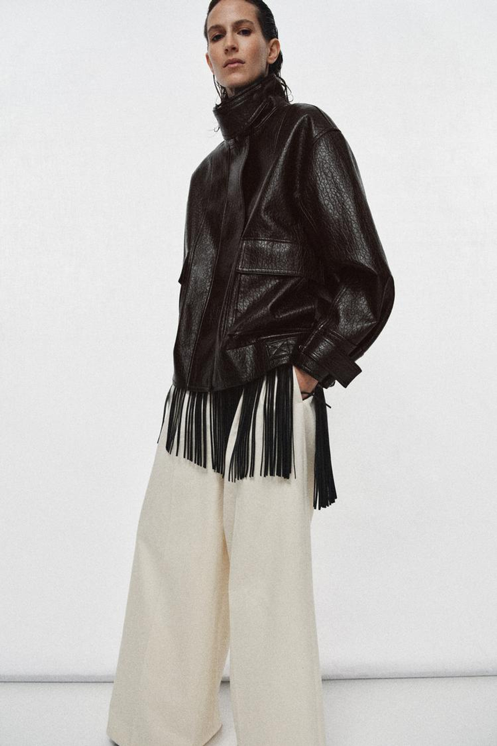 ZARA КУРТКА ИЗ ИСКУССТВЕННОЙ КОЖИ — ZW COLLECTION, КОРИЧНЕВЫЙ