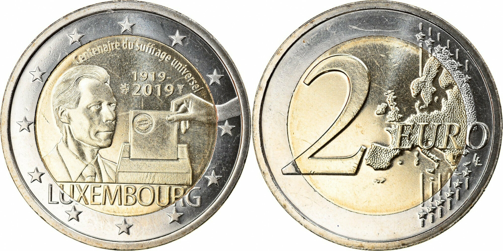 Люксембург 2 евро, 2019 100 лет всеобщему избирательному праву в Люксембурге UNC