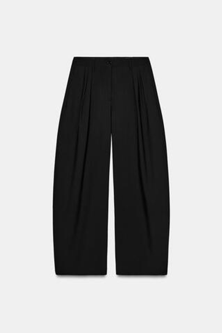 ZARA БРЮКИ WIDE LEG С ЗАЩИПАМИ — ZW COLLECTION, ЧЕРНЫЙ