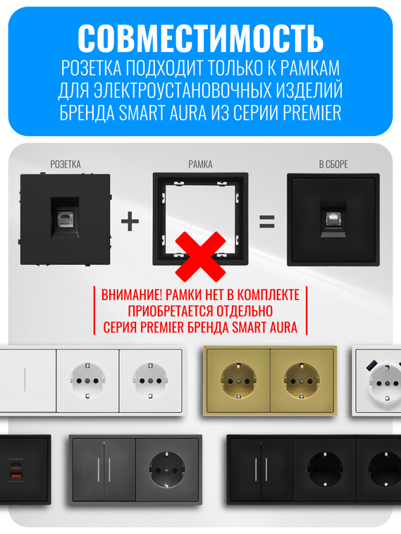 Розетка интернет RJ45 Smart Aura серия PREMIER без рамки