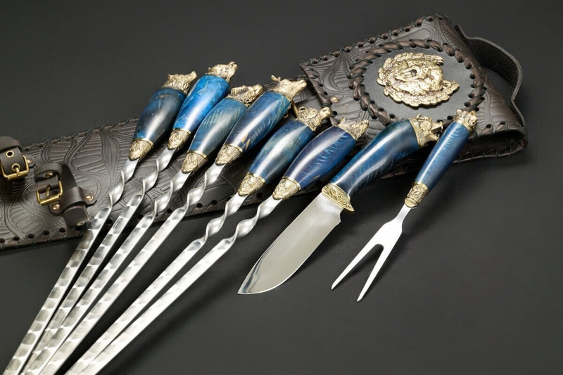 Набор шампуров "Звери Большие Премиум" в чехле из натуральной кожи