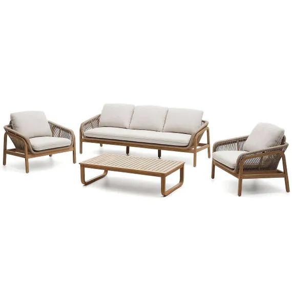 Комплект уличной мебели Vellana из массива акации: диван, 2 кресла, журнальный столик