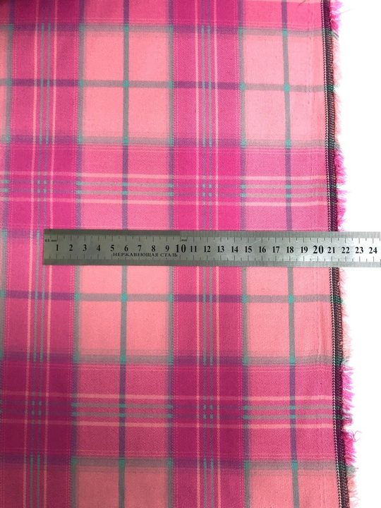Костюмная принт клетка, бирюза/персик на розовом BST
