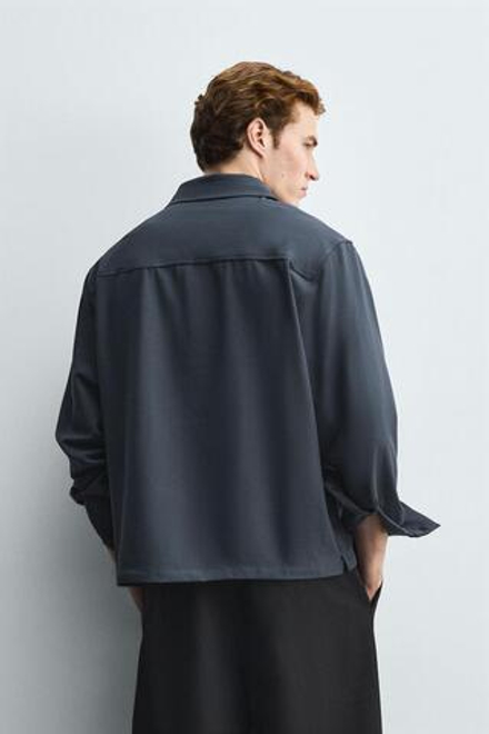 ZARA РУБАШКА-ПОЛО ИЗ СТРУЯЩЕЙСЯ ТКАНИ, СВИНЦОВЫЙ