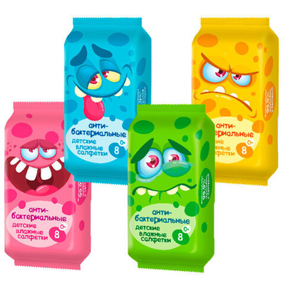 Салфетки влажные детские 0+ антибактериальные мини 8 шт