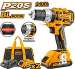 Дрель-шуруповерт аккумуляторная INGCO CIDLI20608 беcщеточная ударная