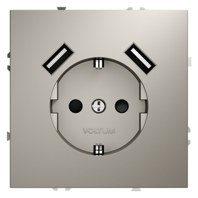 Розетка встраиваемая VOLTUM S70 с заземлением и защитными шторками, 16А, с USB, A+A, (кашемир)