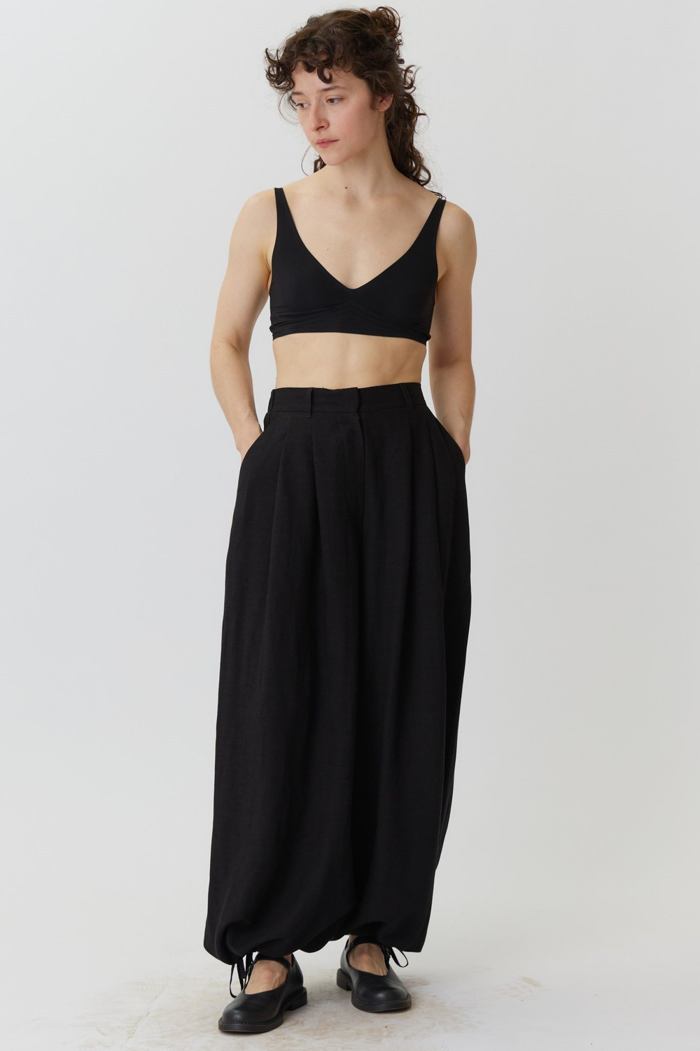 Длинные кюлоты из черного льна