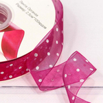 Лента Органза 2,5см х 110м горох (Красный)