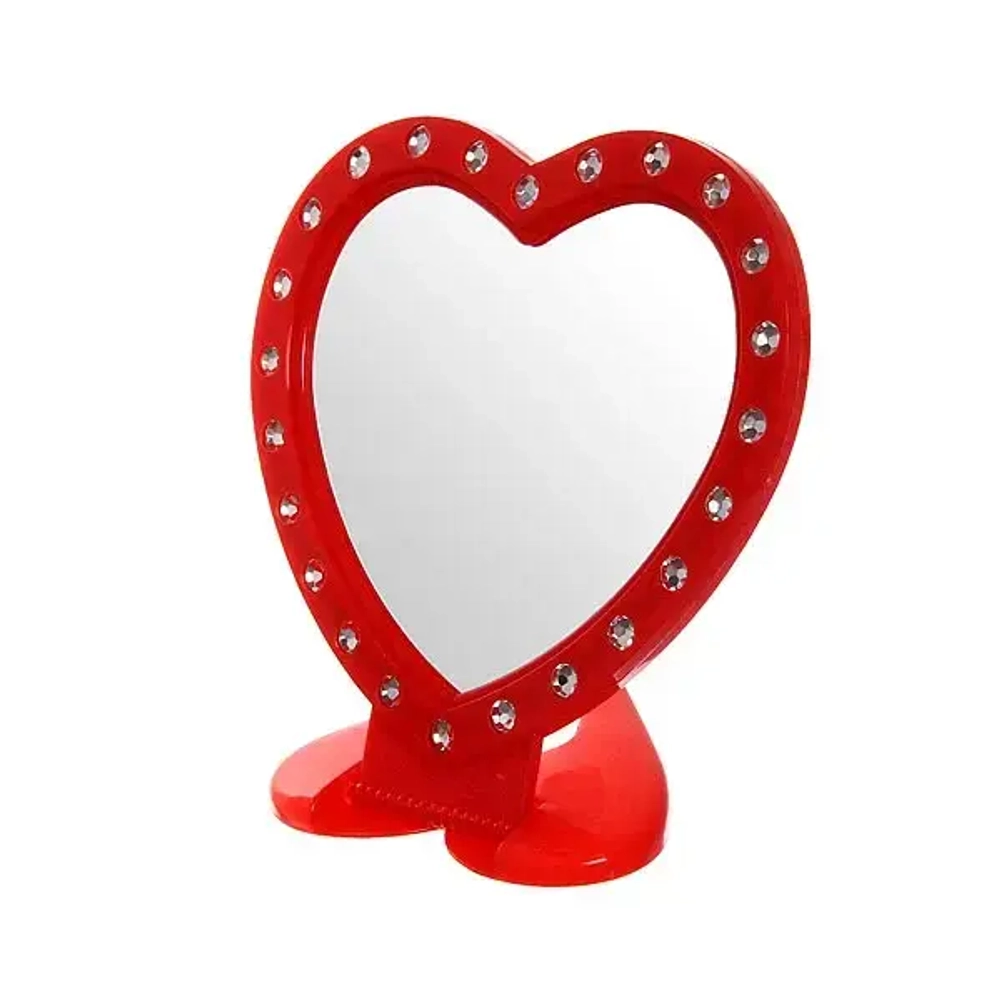 Зеркало настольное в пластиковой оправе «Белые выемки» сердце, подвесное 15*14,5см (Стикер на минивложение 20шт)