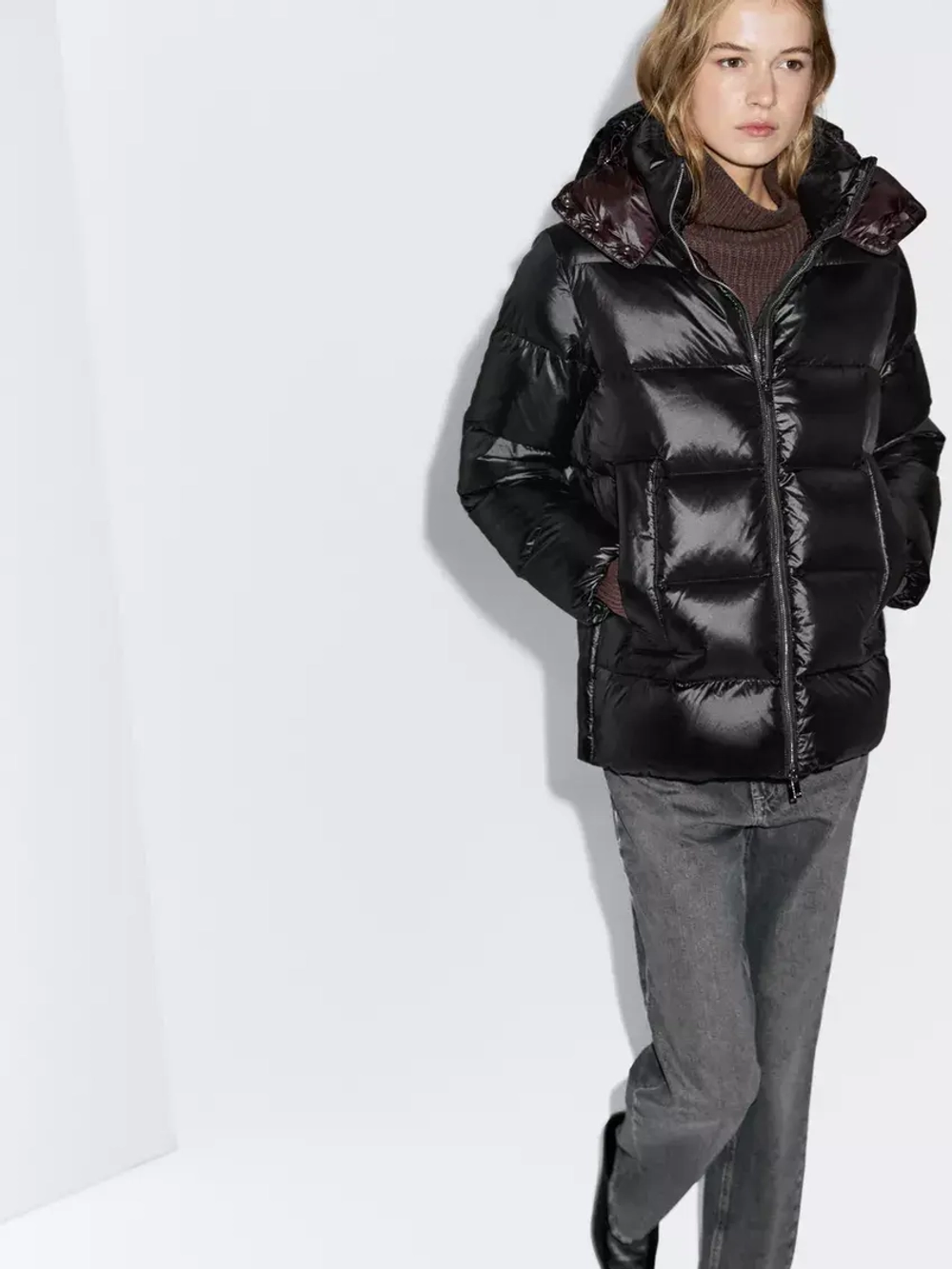 Massimo Dutti Стеганая куртка с водоотталкивающей пропиткой, черный