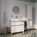 Тумба напольная с ящиками IDDIS Zodiac, 80 см, белая/под дерево, ZOD8ABFi95