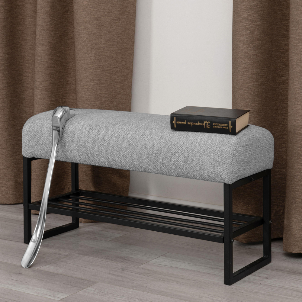 Банкетка-обувница Charli Lux/Чарли Люкс велюр/букле, VT shape silver