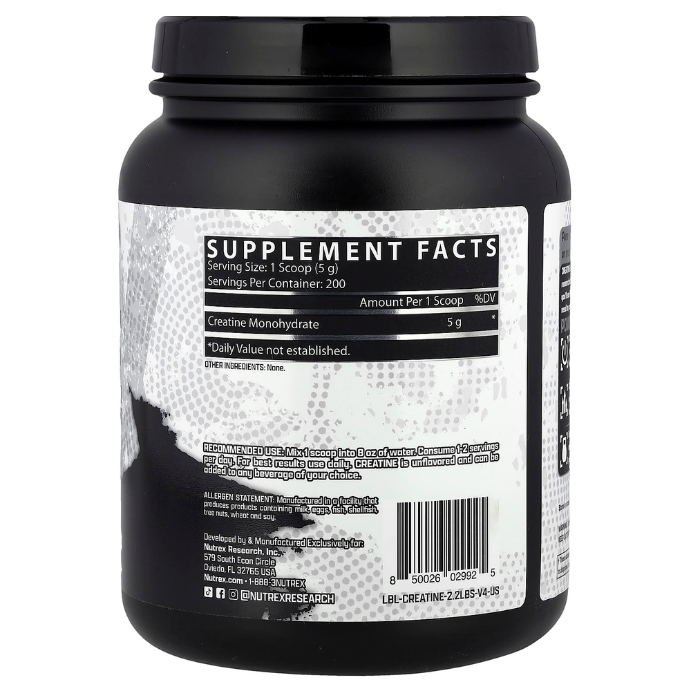 Nutrex Research, Моногидрат креатина, без добавок, 1000 г (2,2 фунта)