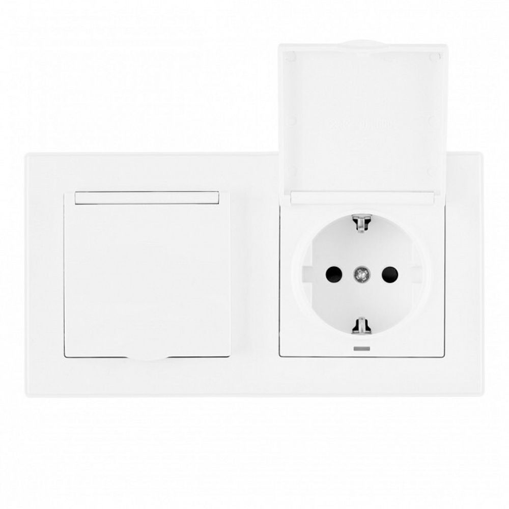 Розетка влагозащищенная с заземлением и со шторкой с крышкой Arte Milano SET06-2 SET06-2-41-1x2 white