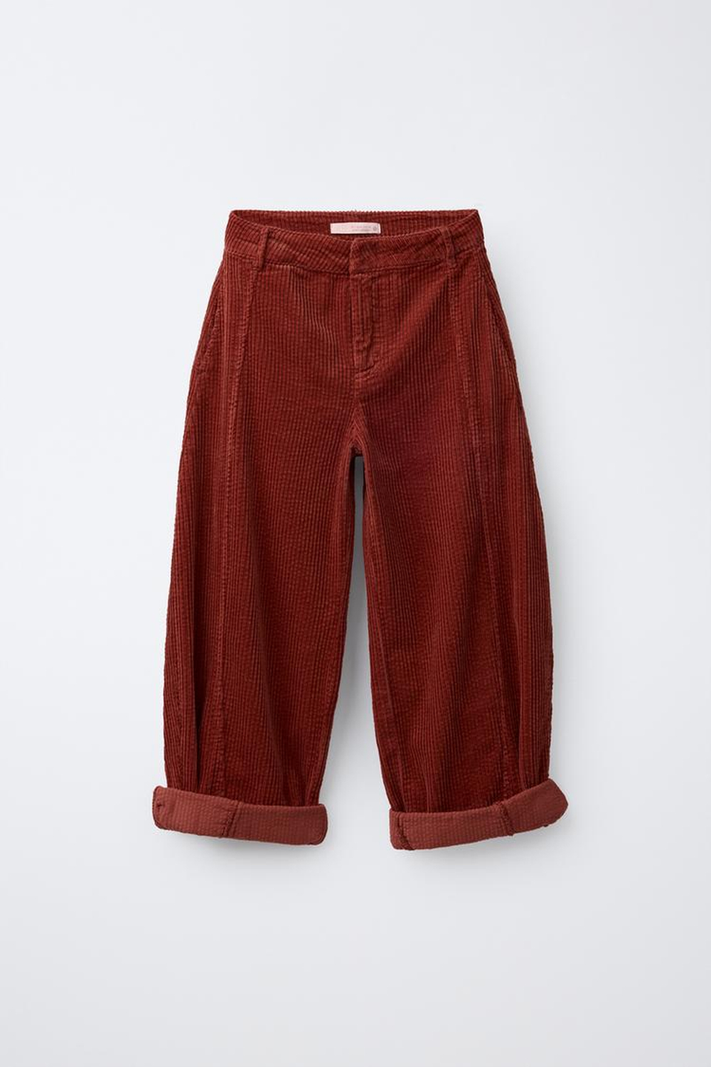 ZARA ВЕЛЬВЕТОВЫЕ БРЮКИ BARREL, ЧЕРЕПИЧНЫЙ