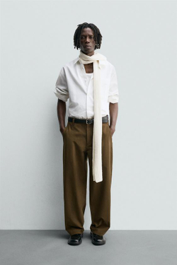 ZARA БРЮКИ BALLOON FIT, ПЫЛЬНЫЙ ХАКИ