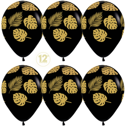 Воздушный Шар (12''/30 см) Золотые листья, Черный (080), пастель, 5 ст