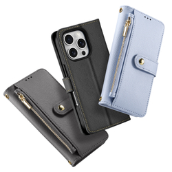 Чехол кошелек из TPU кожи светло-синего цвета (Light Blue) от Dux Ducis для iPhone 16 Pro Max, серия Lawa Series Case