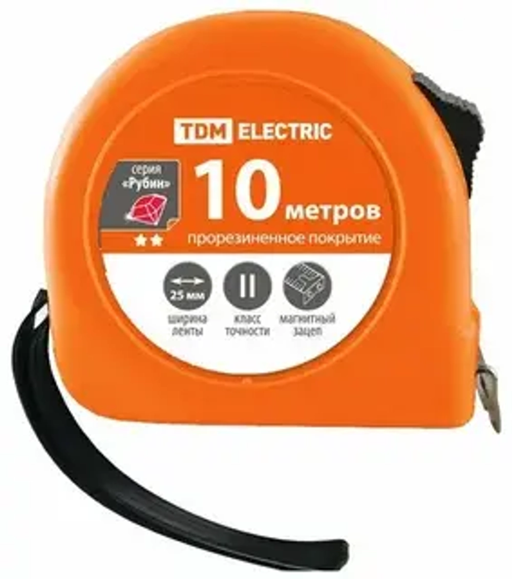 Рулетка, длина 10 м,стальная лента,ширина 25 мм, прорезиненное покр., магнит,"Рубин"TDM SQ1018-0108