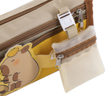 Пенал - косметичка Alingar, ткань, молния, 2 боковых кармана, мини-кошелек, 195 х 90 х 50 мм, "DON'T CARE" капибара, бежевый, европодвес