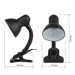 Настольный светильник ЭРА N-102-E27-40W-BK на прищепке черный матовый | Настольные светильники под лампу