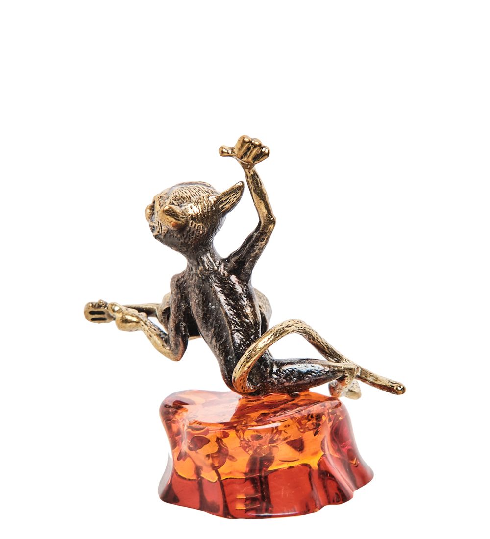 Народные промыслы AM-1046 Фигурка «Кот-певец с гитарой» (латунь, янтарь)