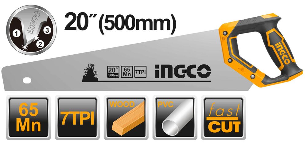 Ножовка по дереву 500 мм INGCO HHAS38500 INDUSTRIAL