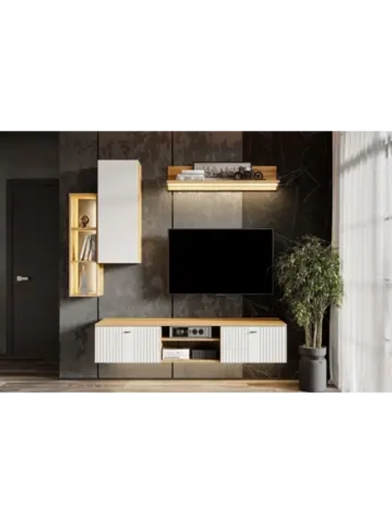 Модульная стенка со шкафом Дуб Золотой 185х42х127