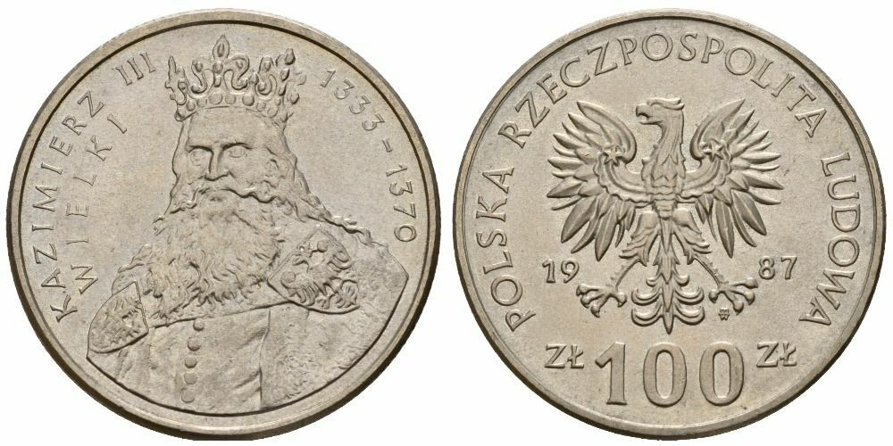 Польша 100 злотых, 1987 Король Казимир III Великий UNC