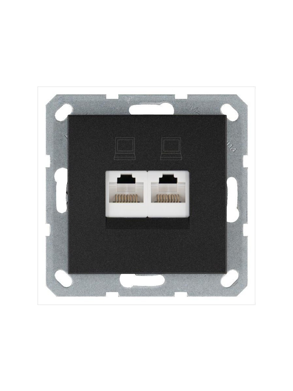 Розетка компьютерная 2-м RJ45 IP20 кат. 5E механизм антрацит Jasmart G6106B