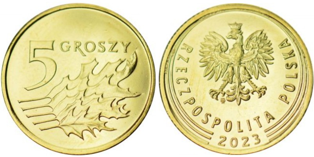 Польша 5 грошей, 2017-2025 Герб XF