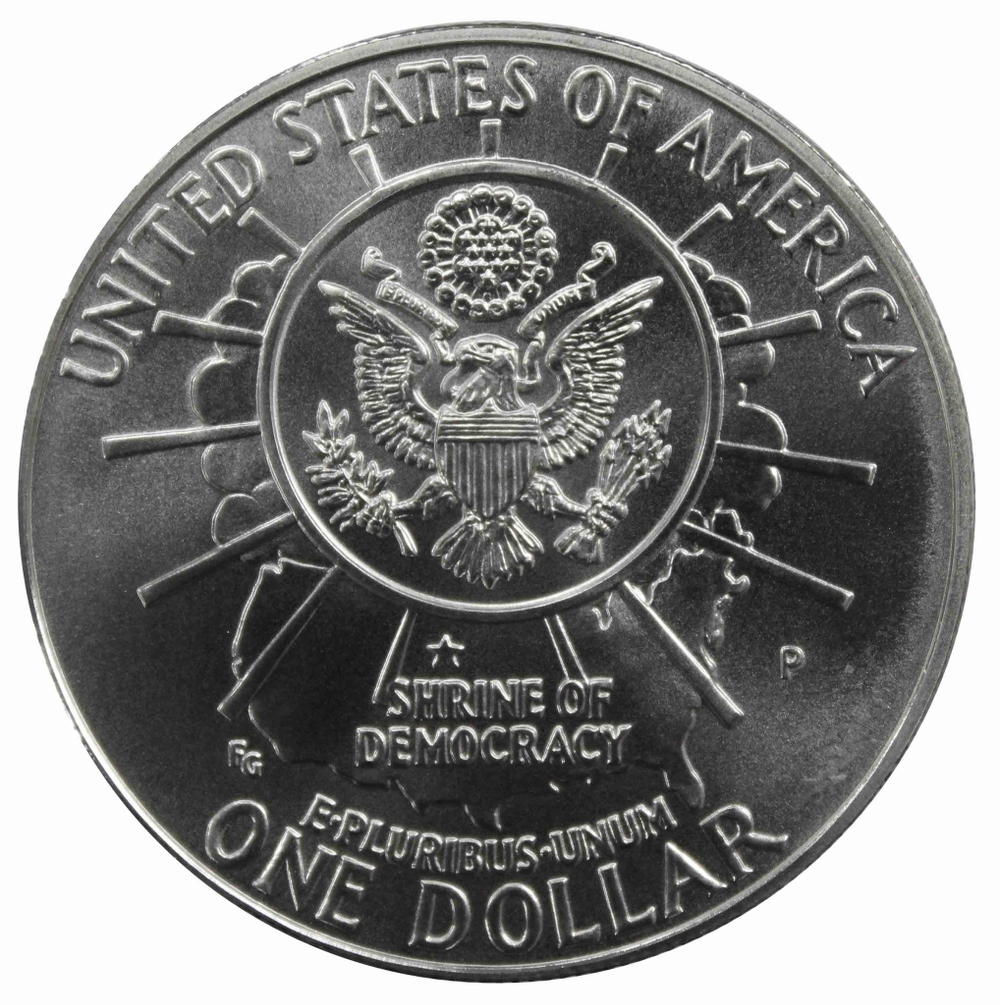 1 доллар. Национальный мемориал Рашмор. (Р). США 1991 год. Серебро. UNC