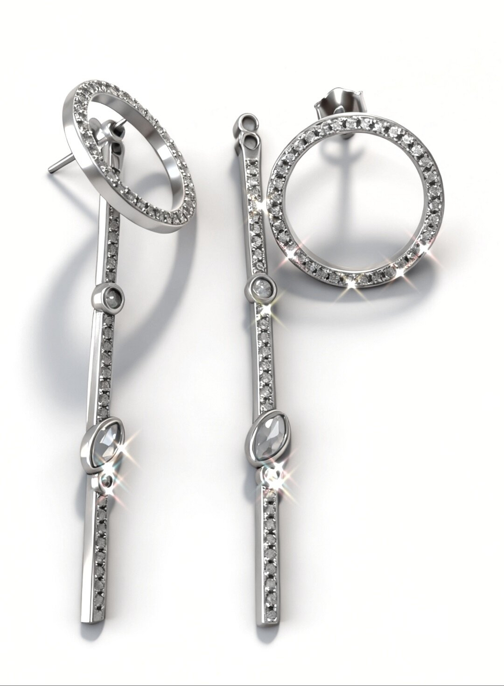 Ювелирные серьги-пусеты из серебра 925-й пробы,разъемные,вставка фианиты