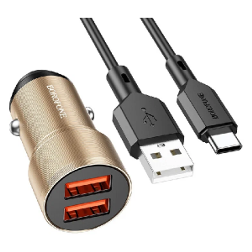 АЗУ с кабелем lightning 2USB 2.4А Borofone BZ19 gold