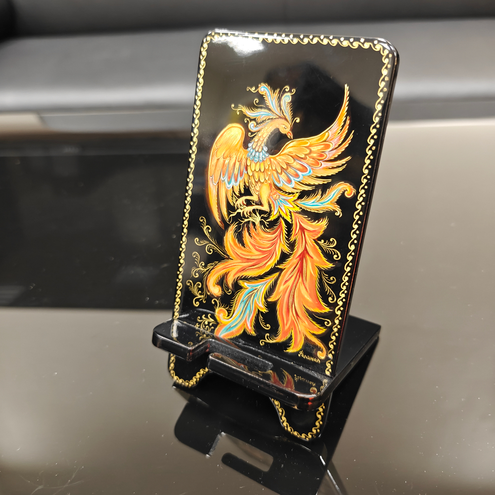 Сувенирная подставка для телефона с росписью Палех "Жар-птица"