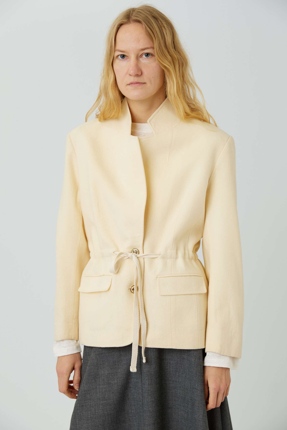 Винтажный жакет из молочной шерсти с кулиской