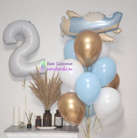 Набор шаров "Голубой самолётик на 2 годика"