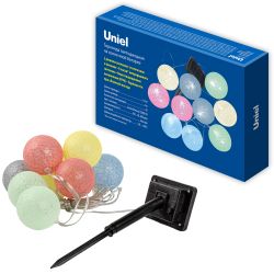 USL-S-139-PM2000 COTTON BALLS Садовая гирлянда на солнечной батарее Клубки. 10 светодиодов. Теплый белый свет. 1xАА Ni-Mh аккумулятор в-к. IP44. TM Uniel
