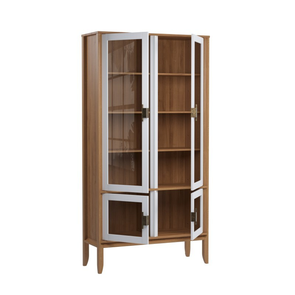 Шкаф для посуды «Бридж» широкий с 4-мя стеклянными дверями браун/белый лак