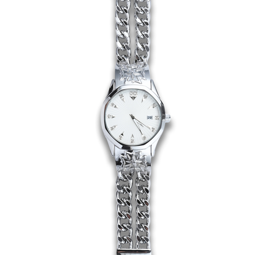 KIOSK Silver Luxury American Fossil Quartz Movement Stainless Steel Watchband Watch Unisex White Dial