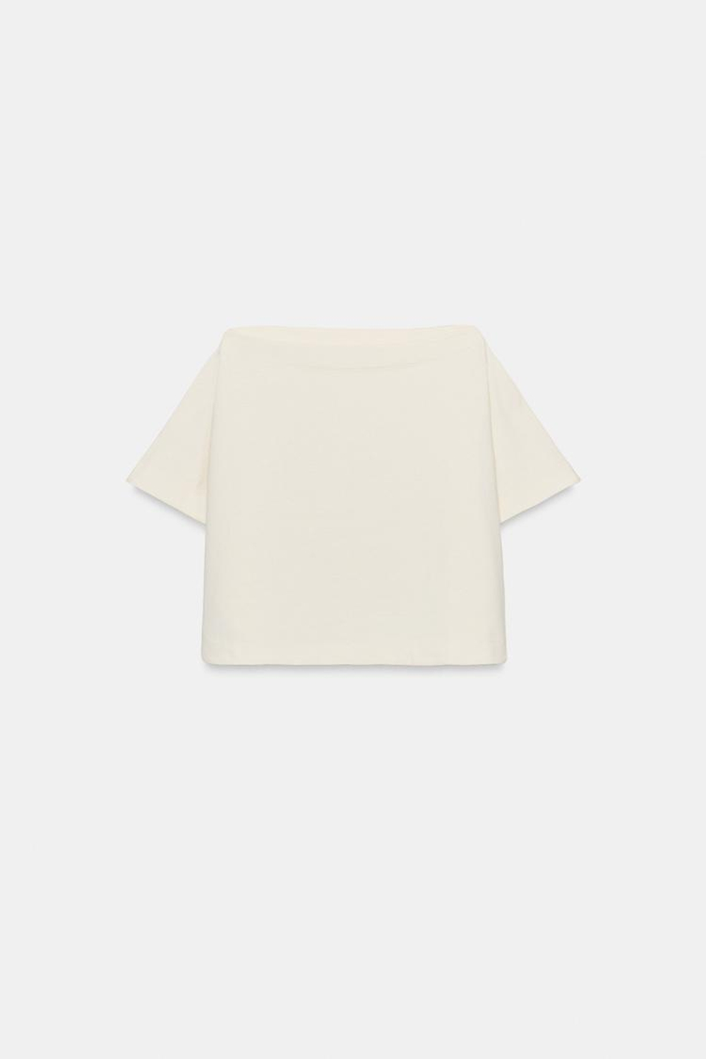 ZARA КРОП-ТОП С ЭФФЕКТОМ НАКИДКИ, ЭКРЮ