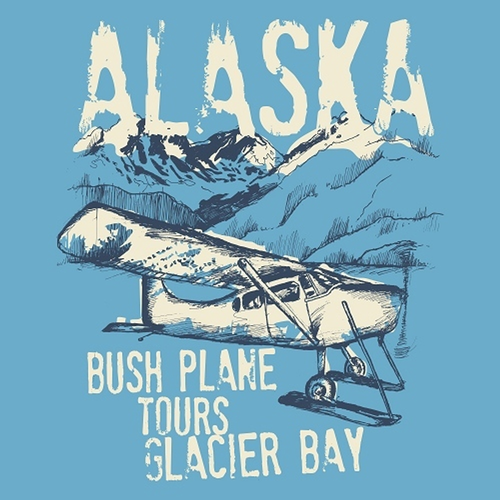 принт PewPewCat Alaska Glacier bay для голубой футболки