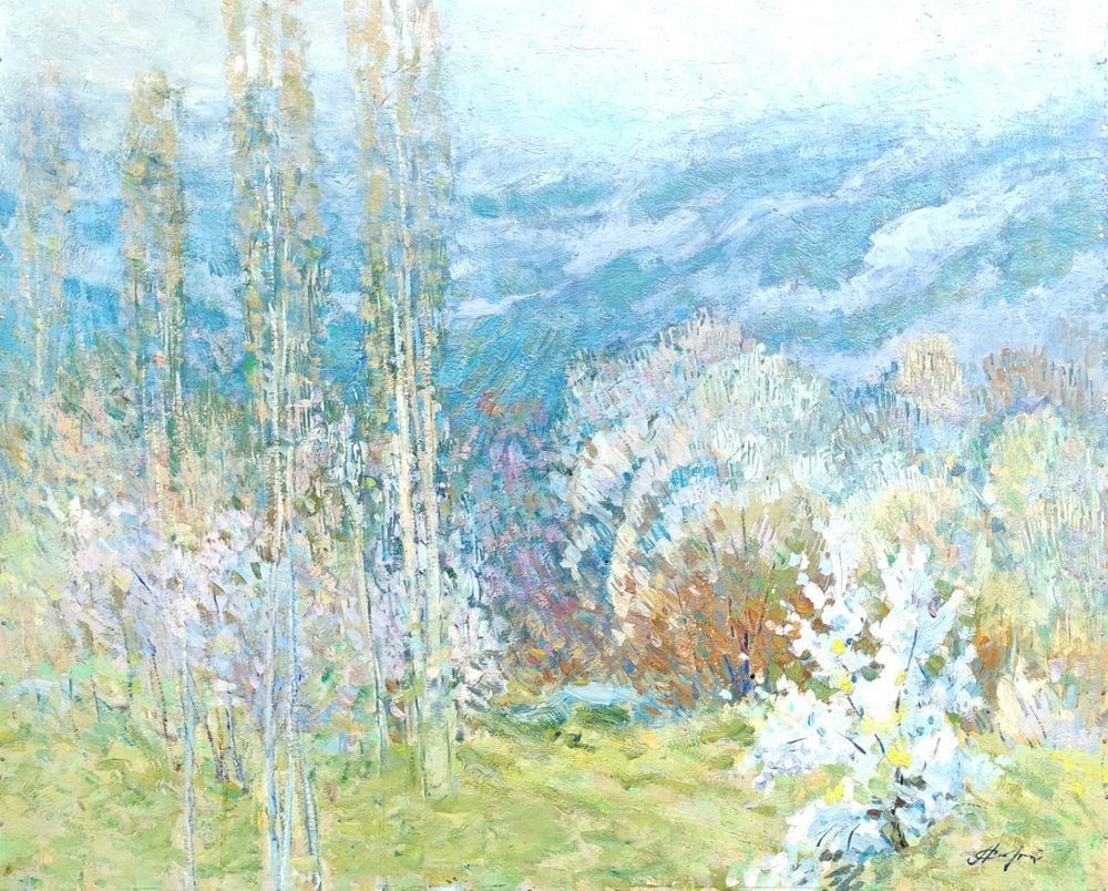 Картина Стремского А.И. "В горах" картон/масло 80х90